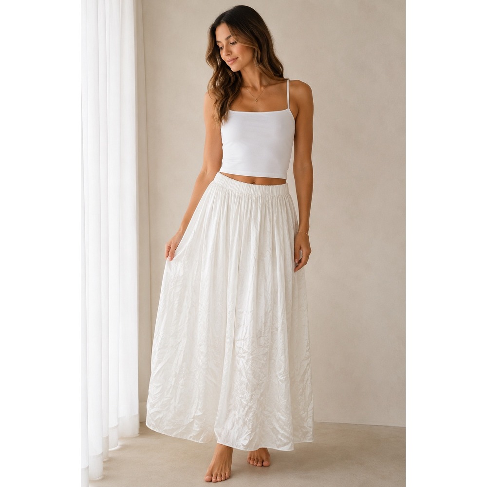 Gretchen Scott 100% Silk White Maxi Skirt Coastal Quiet Luxury READ Womens M/L